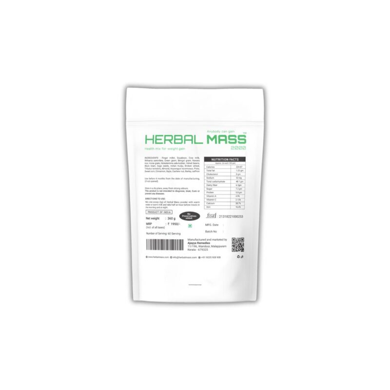 Herbal Mass 2000 Weight Gainer – 1 Month Pack - Image 2