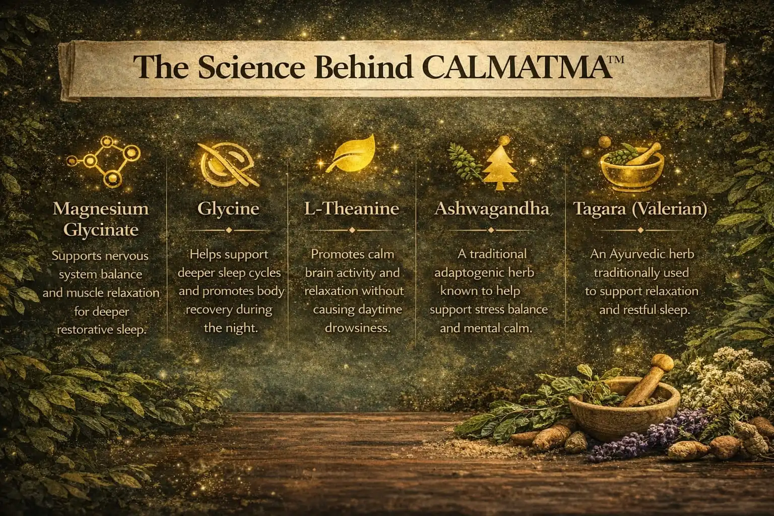 calmatma herbal sleep formula magnesium glycinate glycine l-theanine ashwagandha tagara valerian natural sleep support ingredients